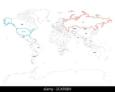 Les Etats-Unis et la Russie ont mis en évidence sur la carte politique du monde. Illustration vectorielle. Illustration de Vecteur