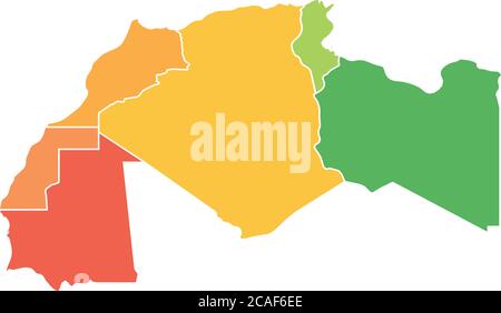 Carte des pays du Maghreb - Etats de l'Afrique du Nord-Ouest. Illustration vectorielle. Illustration de Vecteur