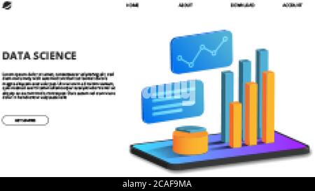 Perspective 3D isométrique des graphiques à barres et des statistiques sur le téléphone portable. Concept d'illustration pour la présentation commerciale, la conception d'analyse de données Illustration de Vecteur