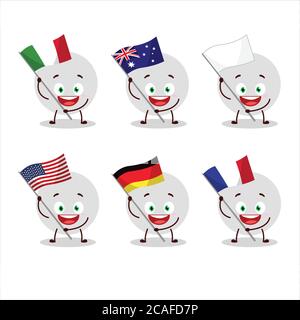 Le personnage de dessin animé de volley-ball apporte les drapeaux de divers pays Illustration de Vecteur