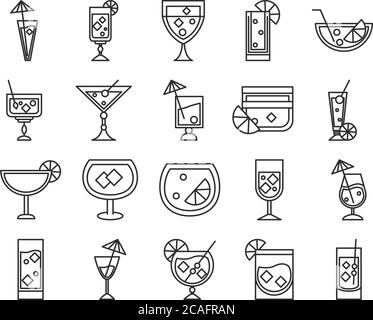 cocktail icon boisson liqueur rafraîchissante alcool verre tasses icônes collection illustration vectorielle Illustration de Vecteur