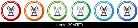 Antenne, jeu d'icônes de signal, illustration vectorielle plate en 6 couleurs pour la conception Web et les applications mobiles Illustration de Vecteur