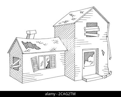 Ancienne maison extérieur graphique noir blanc isolé esquisse illustration vecteur Illustration de Vecteur