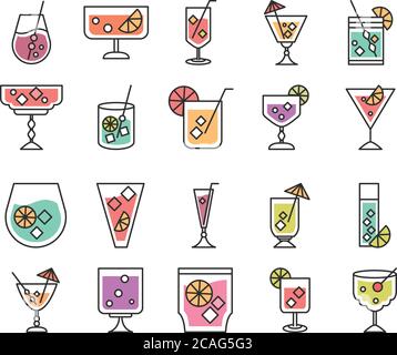 cocktail icon boisson liqueur rafraîchissante alcool verre tasses icônes collection illustration vectorielle Illustration de Vecteur