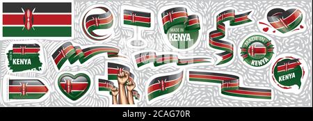 Ensemble vectoriel du drapeau national du Kenya dans divers dessins créatifs Illustration de Vecteur