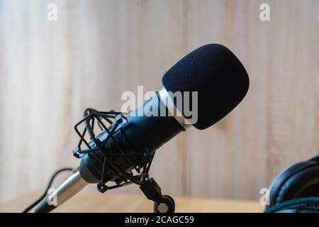 Microphone - microphone condensateur professionnel dans un studio à domicile pour les podcasts, la production musicale, la voix off, l'enregistrement Banque D'Images