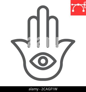 Icône de ligne de Hamsa, rosh hashanah et oeil de main, graphiques de vecteur de signe de hamsa, icône linéaire de trait modifiable, eps 10. Illustration de Vecteur