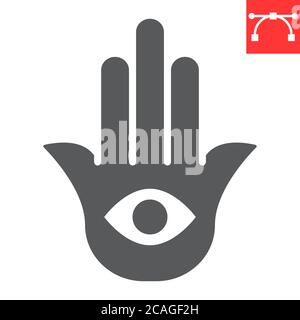 Icône de glyphe de Hamsa, rosh hashanah et oeil de main, graphiques de vecteur de signe de hamsa, icône de contour solide modifiable, eps 10. Illustration de Vecteur