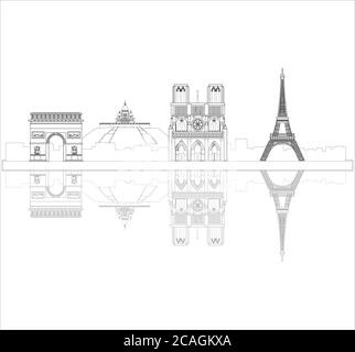 Illustration de monuments célèbres en France isolés sur un blanc arrière-plan Banque D'Images