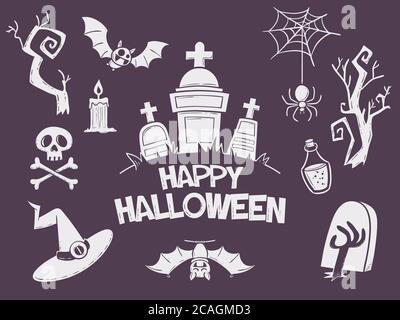 Arrière-plan d'Halloween avec éléments décoratifs d'halloween dessinés à la main. Illustration vectorielle. Illustration de Vecteur