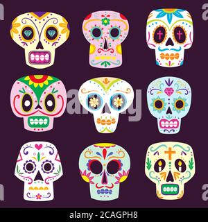 Crâne mexicain. Chouettes sucreries colorées de style dessin animé. Illustration vectorielle. Illustration de Vecteur
