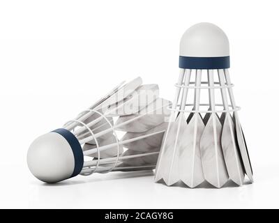 Des raquettes et des hamacs de badminton isolés sur fond blanc. Illustration 3D. Banque D'Images