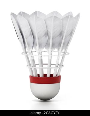 Shuttlecock de badminton et raquettes isolées sur fond blanc. Illustration 3D. Banque D'Images