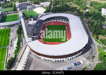 Helsinki, Finlande - 1er août 2020 : vue Arial du stade olympique d'Helsinki après rénovation. Banque D'Images