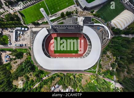 Helsinki, Finlande - 1er août 2020 : vue Arial du stade olympique d'Helsinki après rénovation. Banque D'Images