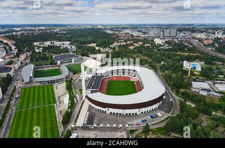 Helsinki, Finlande - 1er août 2020 : vue Arial du stade olympique d'Helsinki après rénovation. Banque D'Images