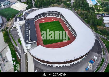 Helsinki, Finlande - 1er août 2020 : vue Arial du stade olympique d'Helsinki après rénovation. Banque D'Images