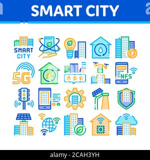 Smart City Technology Collection Icons Set Vector Illustration de Vecteur