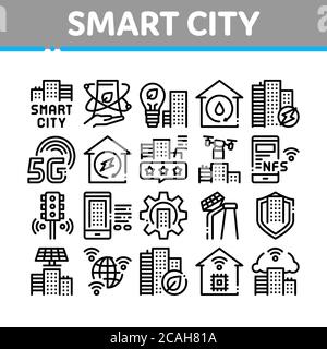 Smart City Technology Collection Icons Set Vector Illustration de Vecteur