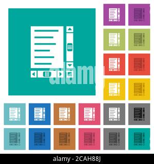 Document avec contenu et barres de défilement icônes plates multicolores sur arrière-plans carrés simples. Inclut des variantes d'icône blanche et foncée pour le survol ou l'action Illustration de Vecteur