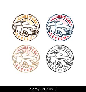 Modèle de logo de réparation de voiture classique. Conception vectorielle de réparation de voiture. Logotype automobile et équipement Illustration de Vecteur