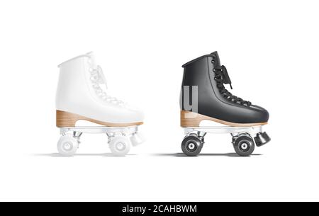 Patins à roulettes noirs et blancs vierges avec roues mockup, isolés Banque D'Images