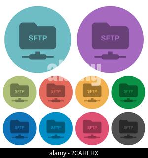 FTP sur SSH icônes plates plus sombres sur fond rond couleur Illustration de Vecteur