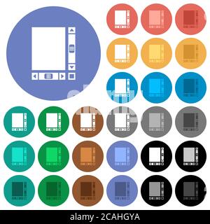 Document vierge avec barres de défilement icônes plates multicolores sur fond rond. Inclus des variantes d'icônes blanches, claires et sombres pour le vol stationnaire et actif Illustration de Vecteur