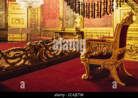 TURIN, ITALIE - 7 MARS 2019 : salle du trône du Palais Royal de Turin, Italie), musée national et ancienne maison de la maison de Savoie, le 7 mars, Banque D'Images