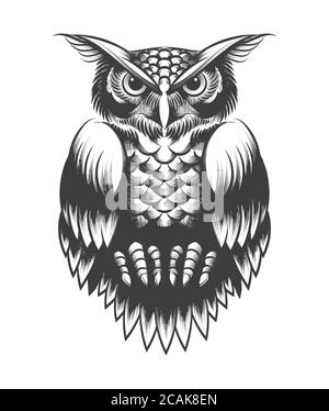 Hibou à dessin à la main dans le style Tattoo. Illustration vectorielle Illustration de Vecteur