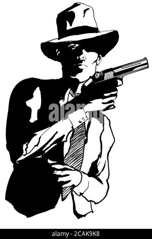 Gangster avec un pistolet dans le style de 1950 film noir et blanc - illustration vectorielle (idéal pour l'impression sur tissu ou papier, poster ou papier peint, huous Illustration de Vecteur