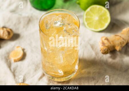 Bière fraîche au gingembre avec glace et citron vert Banque D'Images