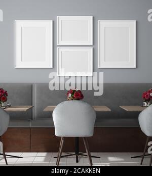 Maquette d'affiche dans un décor moderne de café, rendu 3d Banque D'Images