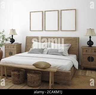 Cadre de maquette dans l'arrière-plan intérieur de la chambre, style Farmhouse, rendu 3d Banque D'Images