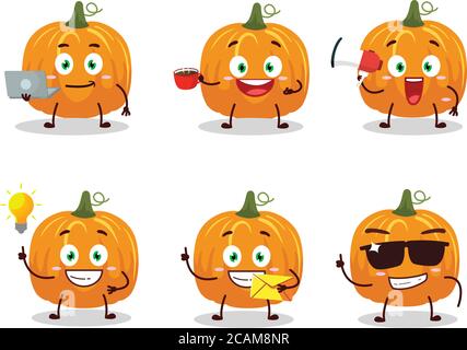 Personnage de dessin animé de citrouille avec divers types d'émoticônes d'affaires Illustration de Vecteur