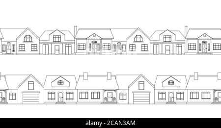 Frontière sans couture avec les maisons de campagne contour. Elément vectoriel pour les plans, la portée et votre conception Illustration de Vecteur