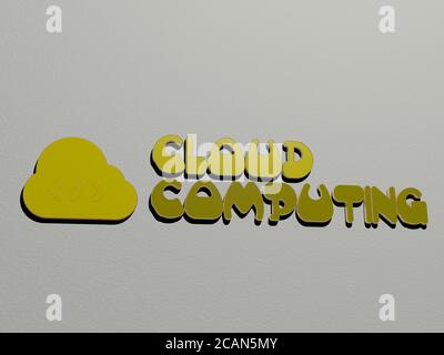 icône et texte cloud computing sur le mur. Illustration 3D. Arrière-plan et bleu Banque D'Images