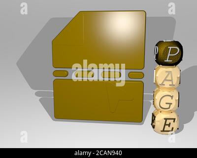 Icône page 3D à côté du texte vertical des lettres individuelles. Illustration 3D. Arrière-plan et conception Banque D'Images