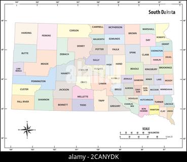 carte administrative et politique de l'état du dakota du sud en couleur Illustration de Vecteur