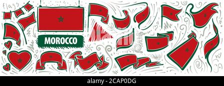 Ensemble vectoriel du drapeau national du Maroc dans divers dessins créatifs Illustration de Vecteur