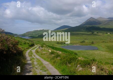 Marcher sur le Kerry Way en 2019 dans le compte Kerry In Le sud de l'Irlande longe la péninsule d'Iveragh Glenbeigh À Glencaare Banque D'Images