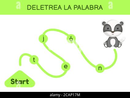 Deletrea la palabra - Spell le mot. Labyrinthe pour les enfants. Modèle de jeu de mots d'orthographe. Apprenez à lire le mot blaireau. Page d'activité pour l'étude en espagnol Illustration de Vecteur