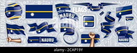 Ensemble vectoriel du drapeau national de Nauru dans divers dessins créatifs Illustration de Vecteur