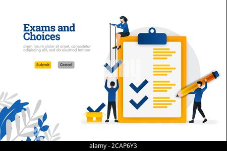 Examens et choix le concept d'illustration vectorielle de personnage plat pour les consultants en apprentissage et en sondage peut être utilisé pour, la page d'arrivée, le modèle, ui ux, web, m Illustration de Vecteur