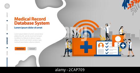 Système de base de données des dossiers médicaux, internet wifi pour aider à enregistrer l'historique de la maladie du patient. Le concept d'illustration vectorielle peut être utilisé pour la page d'accueil, templ Illustration de Vecteur