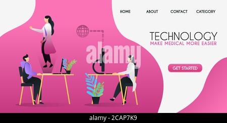 Médecin qui communique avec son patient par l'intermédiaire de l'internet, concept d'illustration vectorielle peut être utiliser pour la présentation de l'interface utilisateur web, bannière, ux, landing pag Illustration de Vecteur