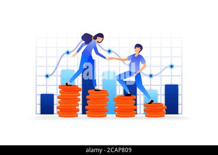 développer les actifs de placement d'argent en profit. surveiller la gestion comptable de l'entreprise avec des diagrammes et des charrettes. vecteur d'illustration concept pour le terrain Illustration de Vecteur