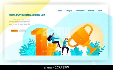 les gens ont reçu des prix et des prix pour le numéro un avec le style d'or 3d avec des trophées, d'abord, hashtag. vecteur illustration concept pour la page d'arrivée, ui ux Illustration de Vecteur
