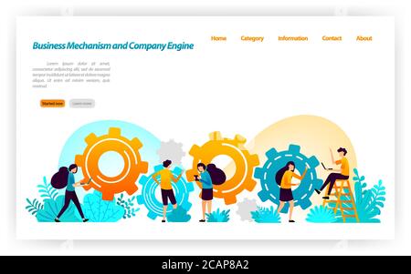 mécanisme et construction dans la construction des stratégies d'affaires et de l'équipement dans le développement de la construction de moteurs de l'entreprise. vecteur d'illustration concept pour Illustration de Vecteur
