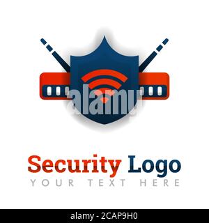 Modèle de logo de sécurité pour la protection du réseau, Internet sécurisé, routeur industriel, logiciel réseau, fournisseurs Internet, Marketplace, en ligne, wifi .c Illustration de Vecteur